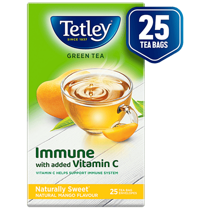 Tetley Green Tea Immune With Added Vitamin C, Natural Mango, 37.5 G (25 Bags X 1.5 G Each)