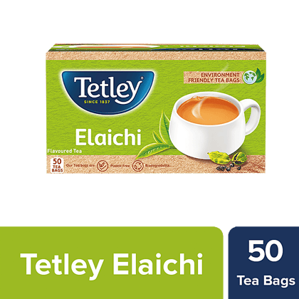 Tetley Elaichi Tea, Cardamom Flavoured, Assam Blend, Staple, Free, Environment Friendly Bags, 100 G (50 Bags X 2 G Each)
