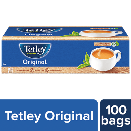 Tetley Black Tea, Original, Classic Assam Blend, Staple, Free, Environment Friendly Bags, 200 G (100 Bags X 1.7 G Each)