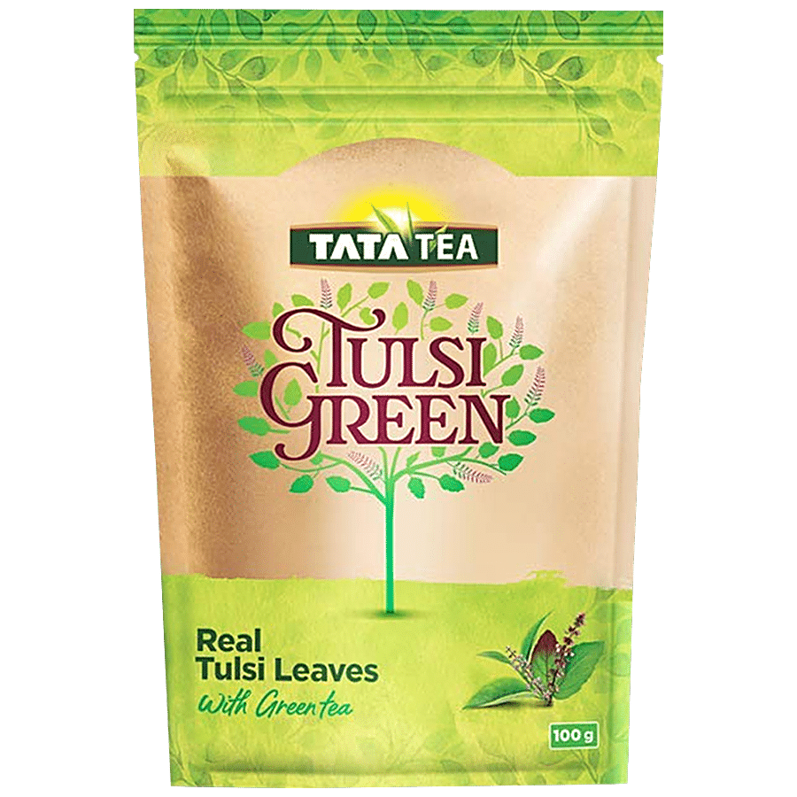 Tata Tea Real Tulsi Leaves With Green Tea, 100 G Paper Pouch