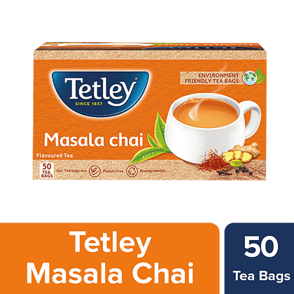 Tetley Masala Tea, Spiced & Flavourful Assam Blend, Staple Free & Environment Friendly Bags, 100 G (50 Bags X 2 G Each)