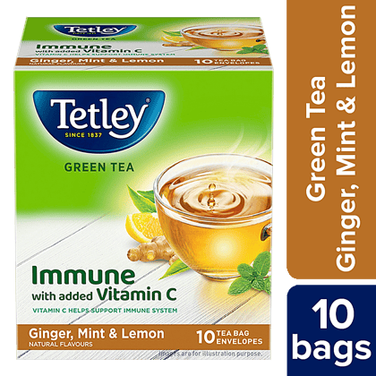 Tetley Green Tea, Ginger Mint Lemon, Rich In Antioxidants, 14 G (10 Bags X 1.4 G Each)