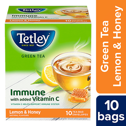 Tetley Green Tea, Lemon & Honey, Rich In Antioxidants, 14 G (10 Bags X 1.4 G Each)
