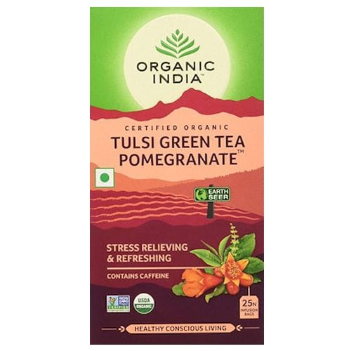 Organic India Organic Tulsi Green Tea, Pomegranate, Stress Relieving, 50 G (25 Bags X 2 G Each)