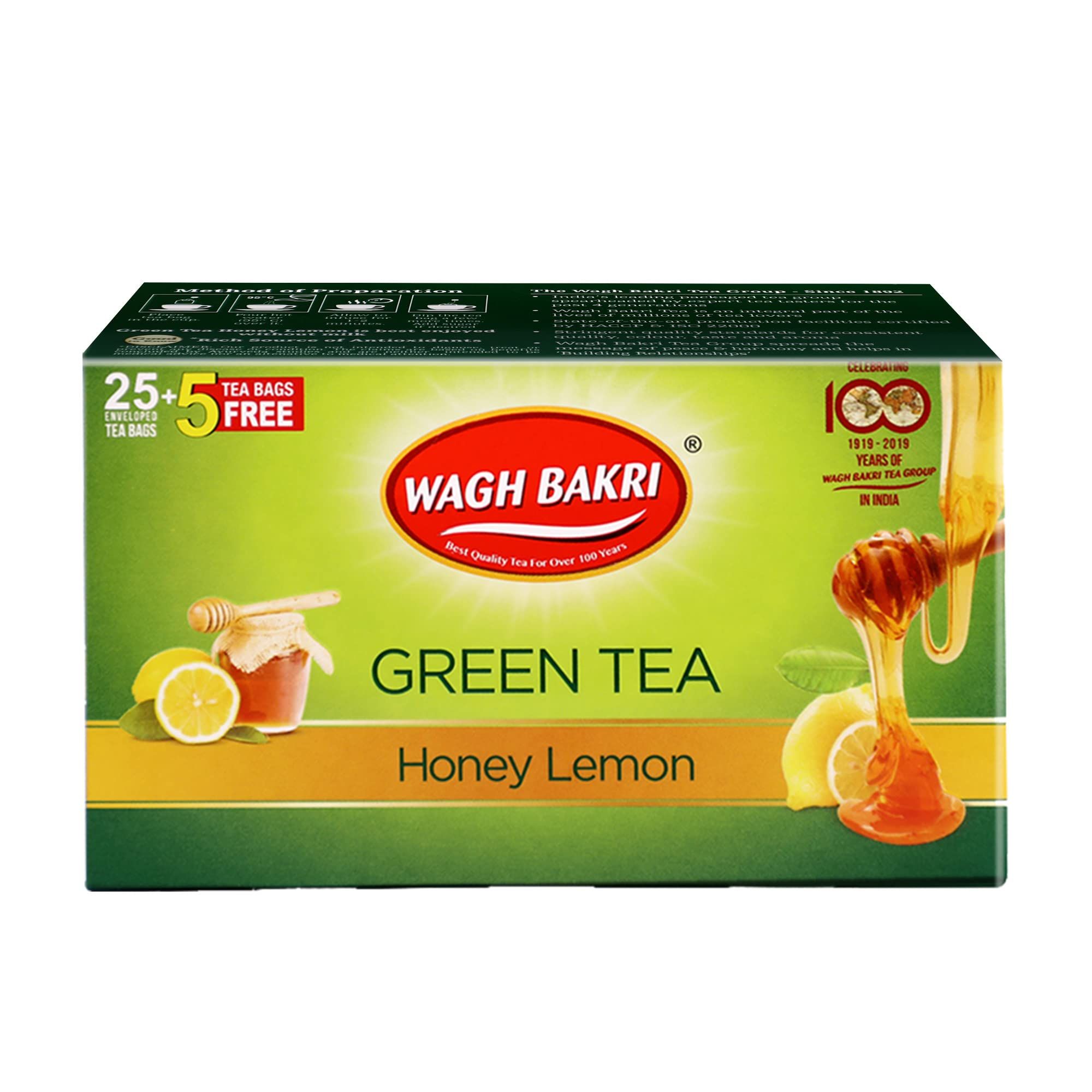 Wagh Bakri Green Honey Lemon, 25 Tea Bags (Pack Of 2)