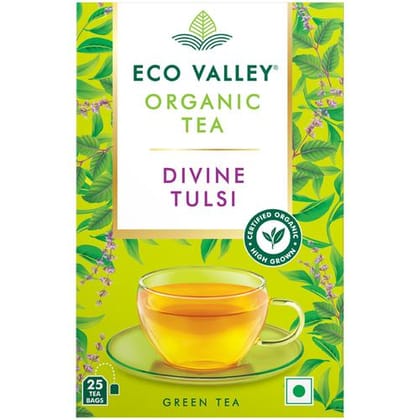 Eco Valley Organic Green Tea, Divine Tulsi, 42.5 G (25 Bags X 1.7 G)