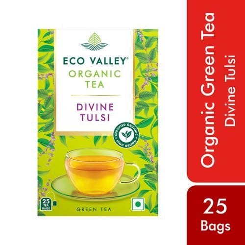 Eco Valley Organic Green Tea, Divine Tulsi, 42.5 G (25 Bags X 1.7 G)