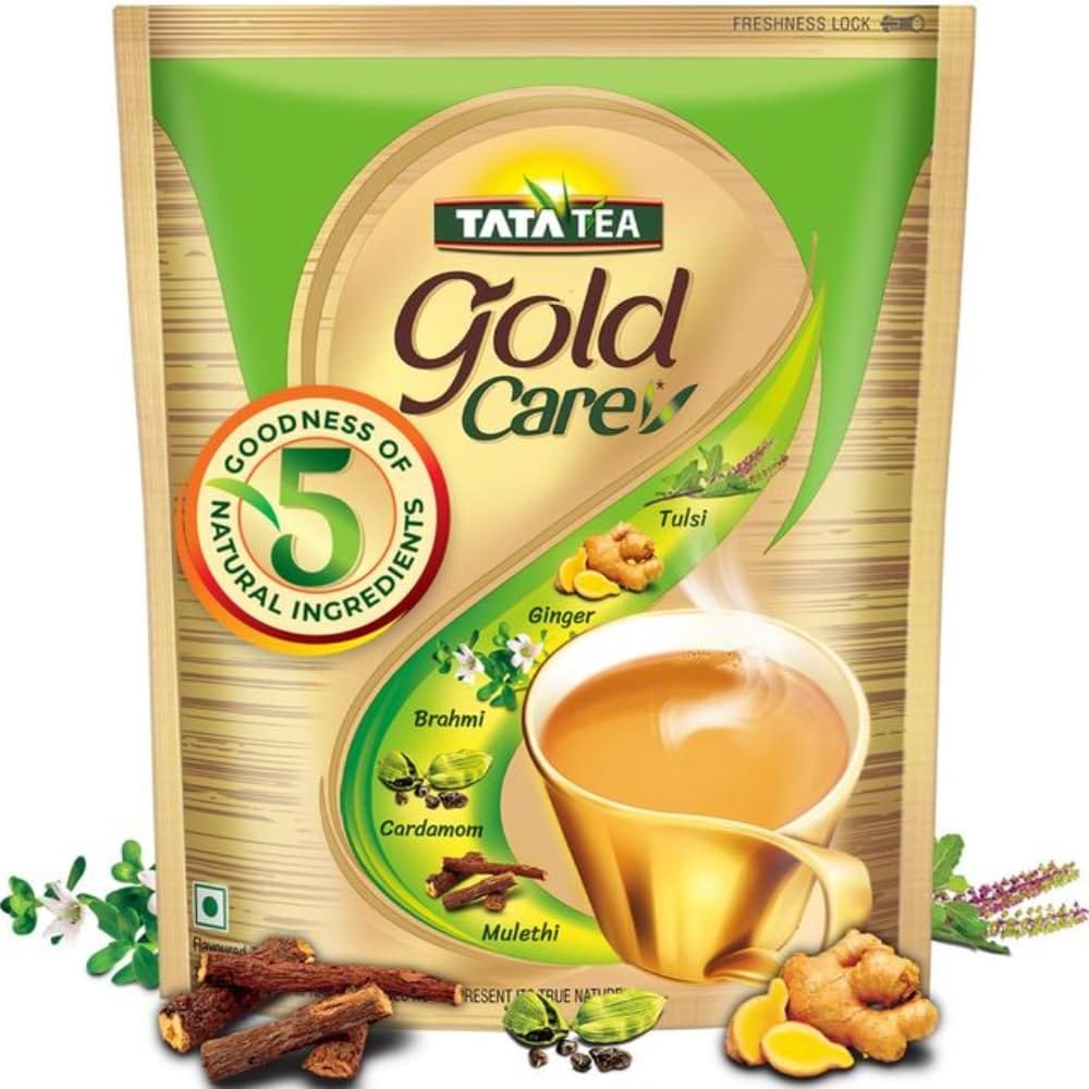 Tata Tea Gold Care, Goodness Of Cardamom, Ginger, Tulsi, Brahmi & Mulethi, Natural Ingredients, Exquisite Blend Of Tea, Rich In Taste, Black Tea, 1Kg