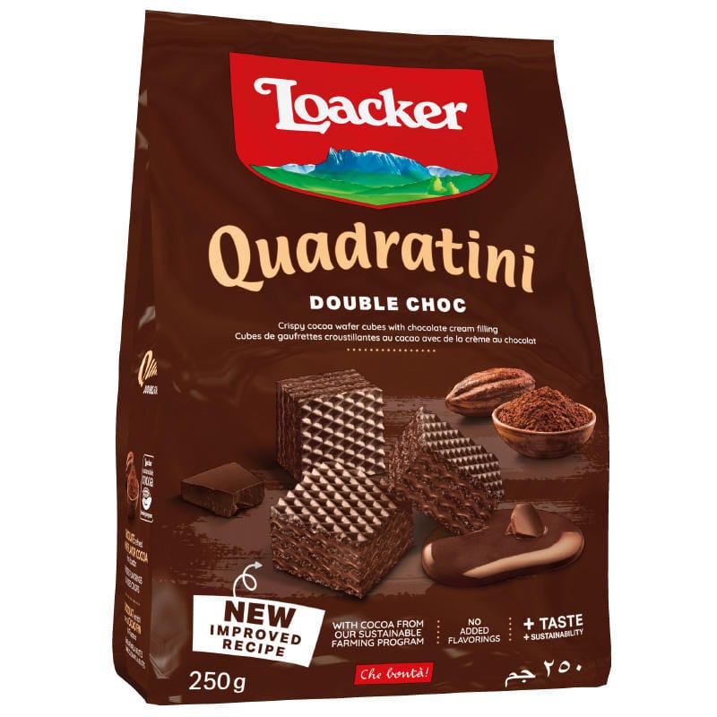 Loacker Quadratini Wafers Biscuits Double Choc, 125 gm