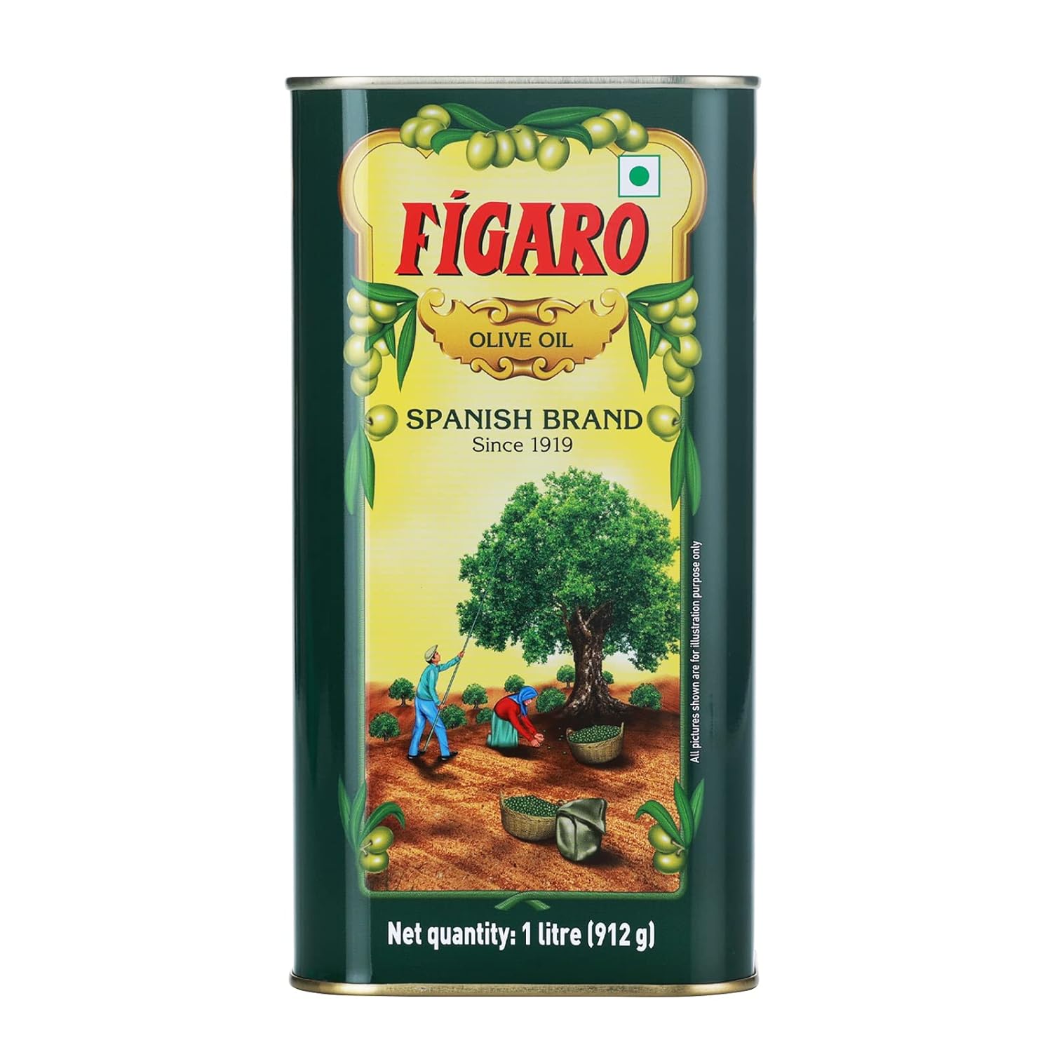 Fígaro Olive Oil- Pure Olive Oil-Daily Cooking Oil- Perfect For Indian Dishes- Curries, Gravy- Imported From Spain- 1L Tin