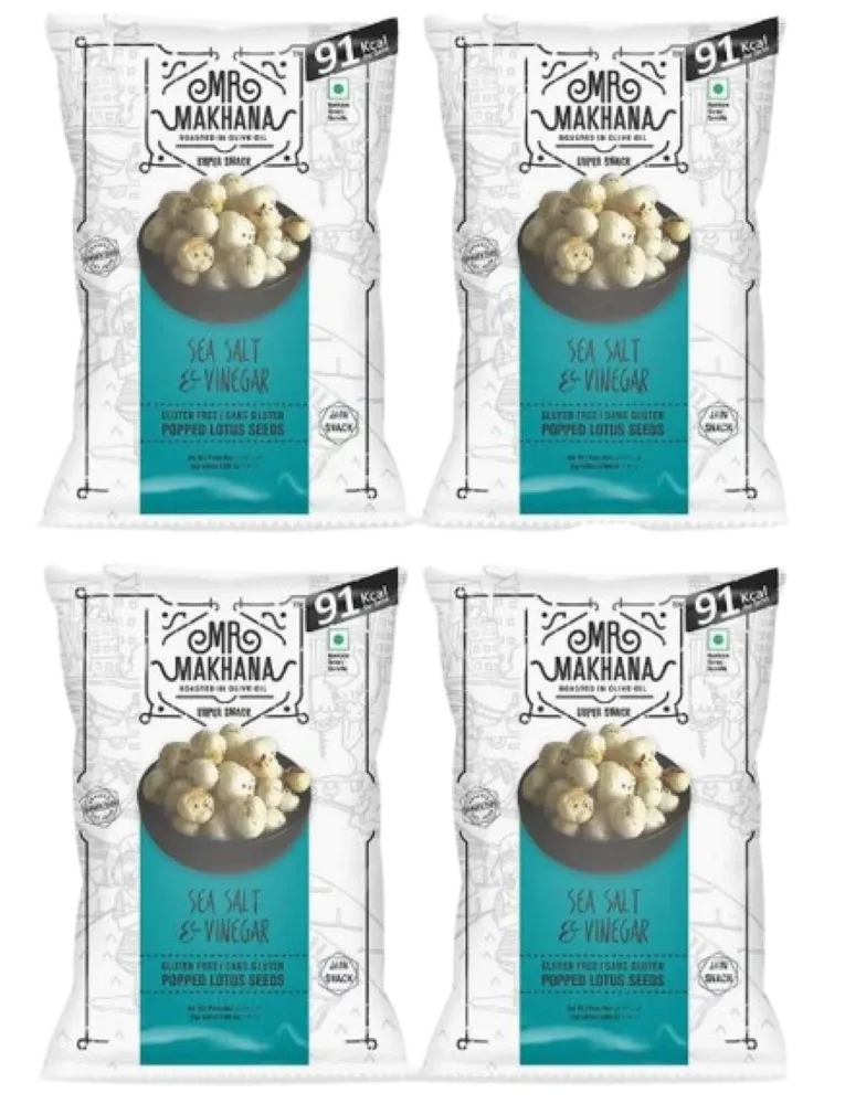 Mr Makhana Gluten Free Sea Salt And Vinegar Popped Lotus Seeds Pack of 4, 25 gm