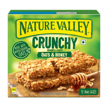 Nature Valley Crunchy Granola Bars|Multigrain Energy Bars|No Artificial Flavours|Contains Whole Grain Oats & Honey, 252Gm (12 Bars-Pack Of 6)