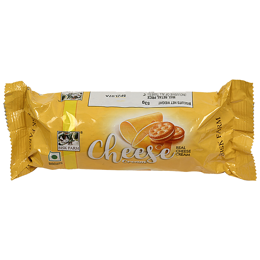 Bisk Farm Biscuits - Cheese Cream, Delicious, Teatime Snack, 53 G Pouch