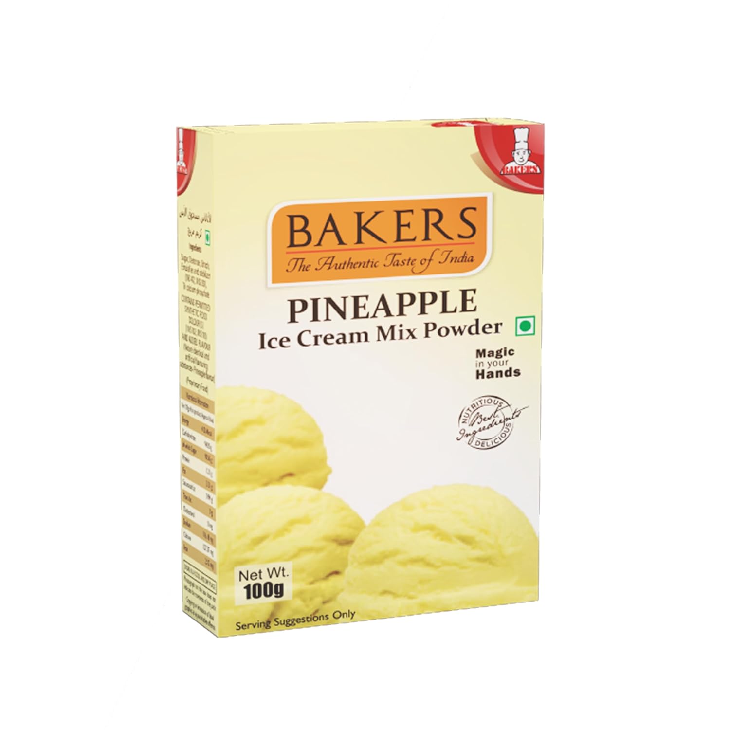 BAKERS Pineapple Ice Cream Powder | 100% Veg | Tropical & Fruity | Instant Premix | Tasty Dessert for Kids & Adults | Authentic Taste Pack of 3 (100 gm x 3)