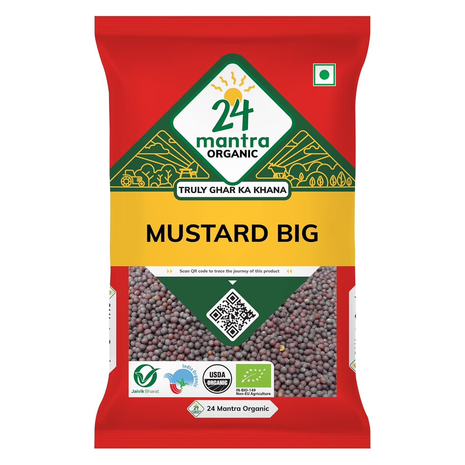 24 Mantra Organic Mustard Seeds Big/Sarson K Beenj/Ava Ginjalu - 100Gms | Pack Of 1 | Chemical Free & Pesticides Free | Unadulterated | Rich Flavour | Minimally Processed
