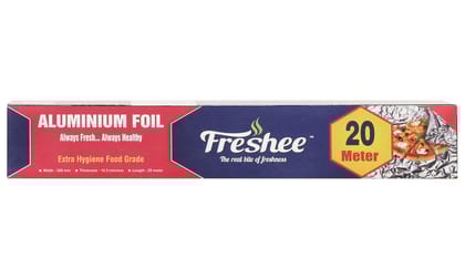 Freshee 20M Aluminium Silver Kitchen Foil Roll Paper| 11 Micron Thick| Food Wrap|Disposable| Food Parcel| Hookah| Fresh Food| Food Grade