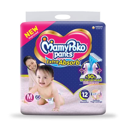 Mamypoko Pants Extra Absorb Baby Diaper, Medium (66 pcs)