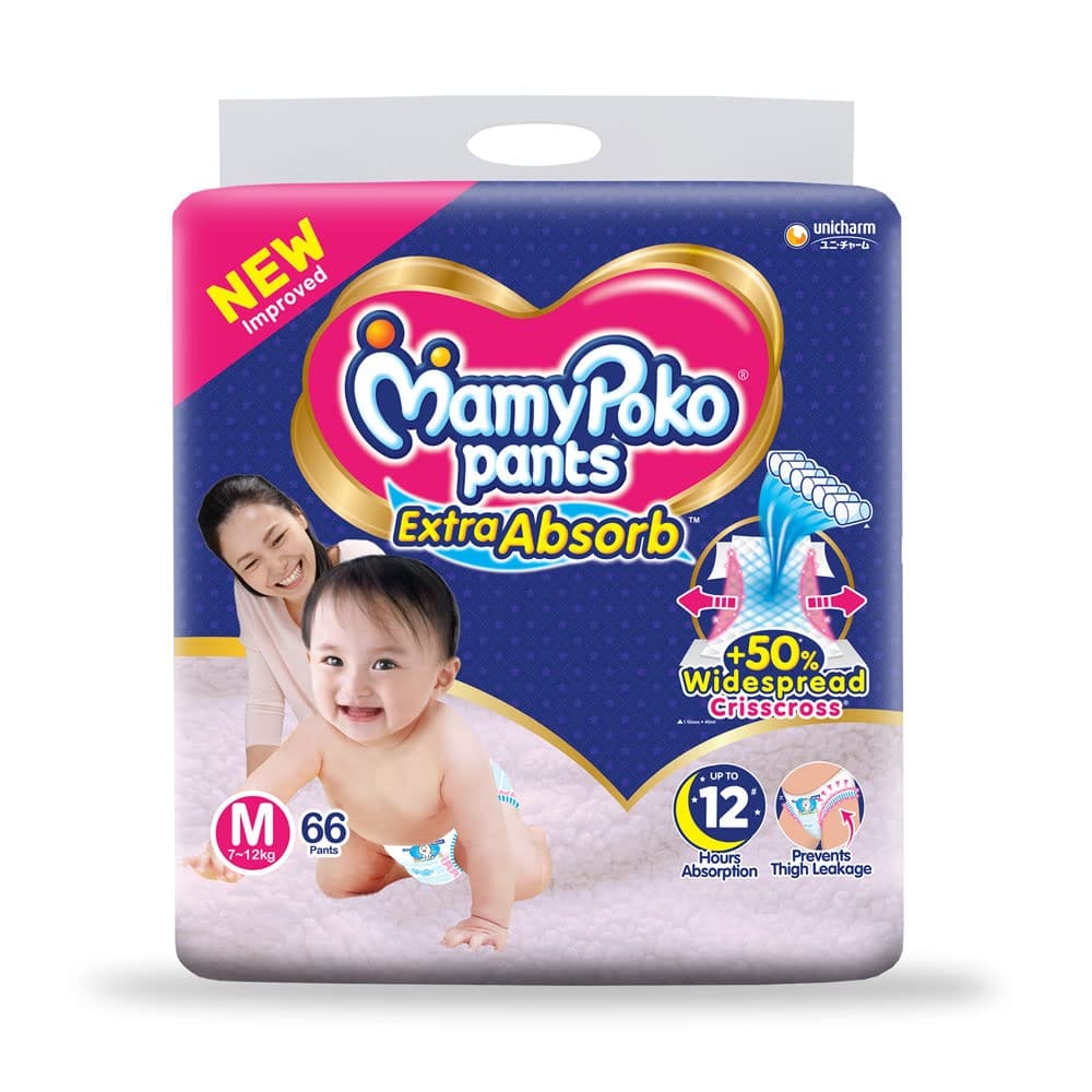 Mamypoko Pants Extra Absorb Baby Diaper, Medium (66 pcs)