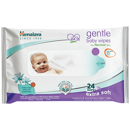 Himalaya Gentle Baby Wipes, With Aloe & Indian Lotus, 24 Pcs Himalaya Gentle Baby Wipes, With Aloe & Indian Lotus, 24 Pcs