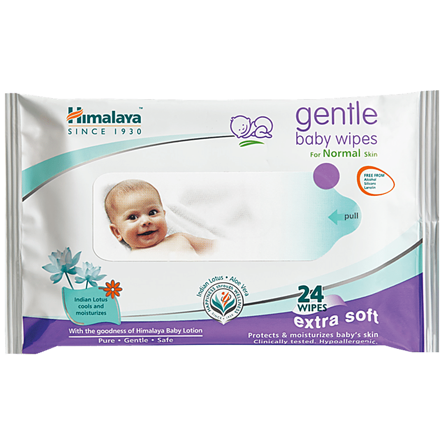 Himalaya Gentle Baby Wipes, With Aloe & Indian Lotus, 24 Pcs