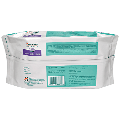 Himalaya Gentle Baby Wipes, With Aloe & Indian Lotus, 24 Pcs Himalaya Gentle Baby Wipes, With Aloe & Indian Lotus, 24 Pcs