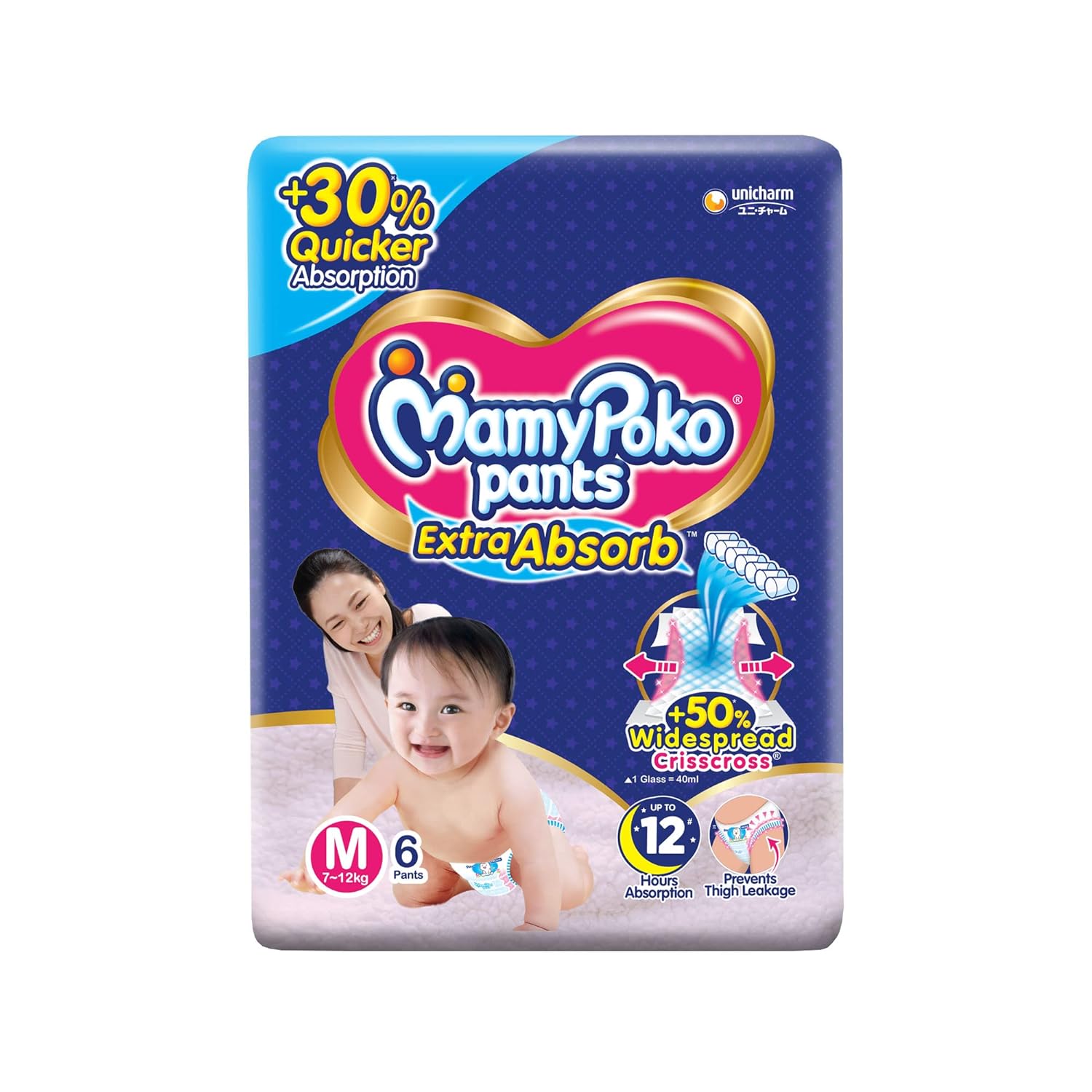 Mamypoko Pants Extra Absorb Medium, 7, 12 Kg, Pack Of 6