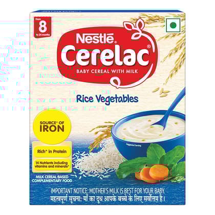 Nestle Cerelac Baby Cereal With Milk, Rice Vegetables From 8 Months, Bib Pack, 300G