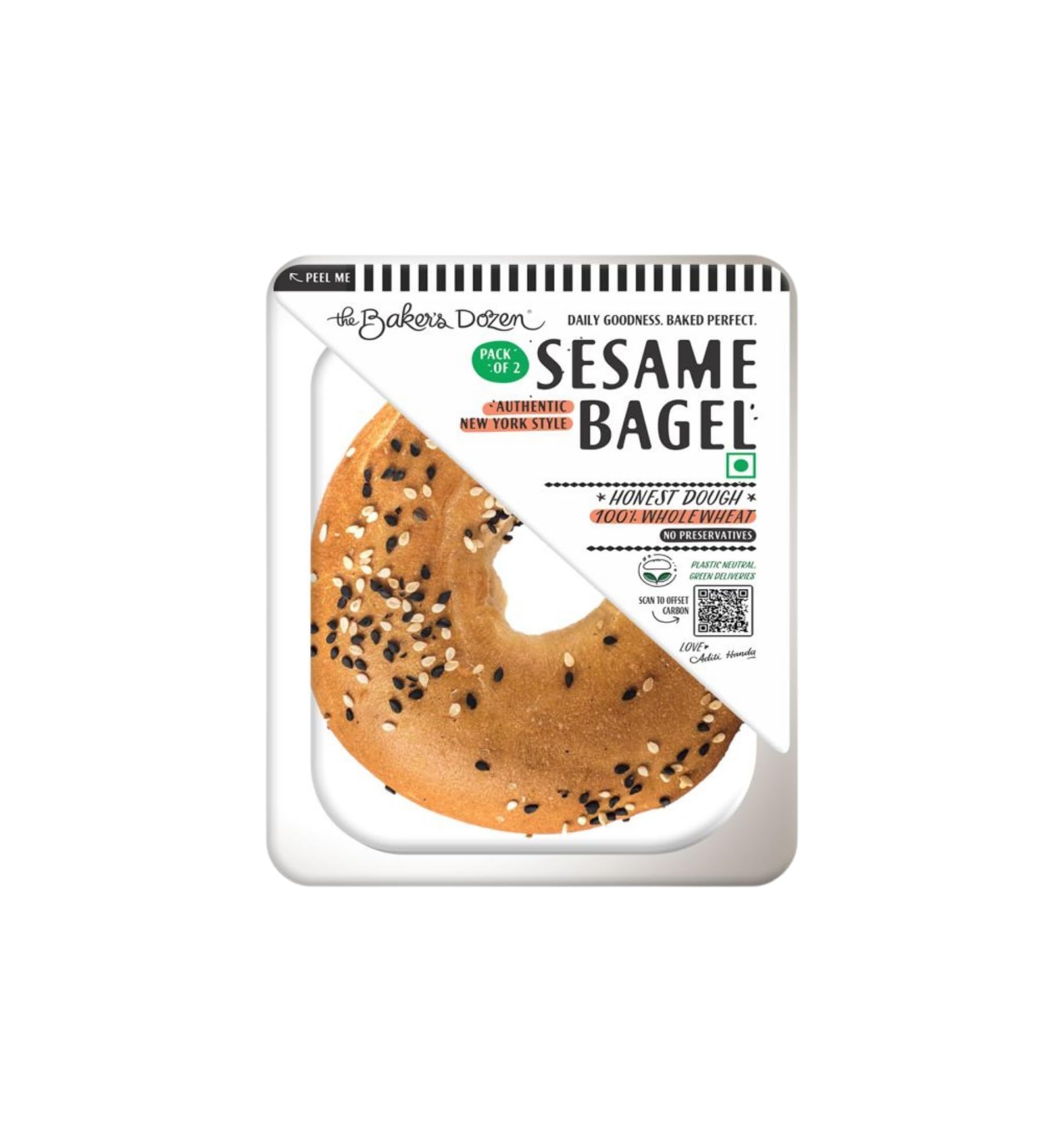 The Baker's Dozen Bagel Sesame (Pack Of 2) 100% Wholewheat, 160 G