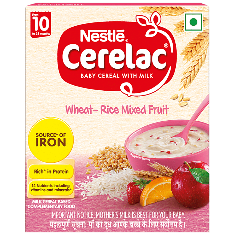 Nestle Cerelac Baby Cereal With Milk, Wheat, Rice Mixed Fruit, From 10 To 24 Months, 300 G Bag, In, Box