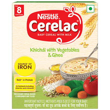 Nestle Cerelac Baby Cereal With Milk, Khichdi With Vegetables & Ghee – From 8 Months, 300 G Bag, In, Box