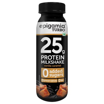 Epigamia Vanilla, Caramel Turbo 25 Gram Protein Milkshake, 250 Ml