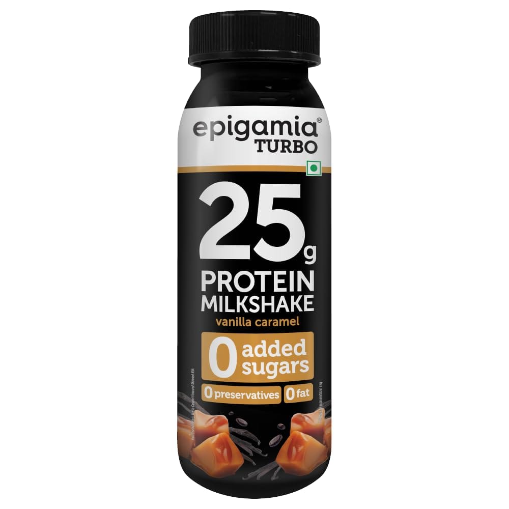 Epigamia Vanilla, Caramel Turbo 25 Gram Protein Milkshake, 250 Ml