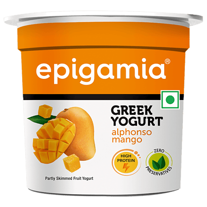 Epigamia Greek Yogurt, Alphonso Mango, High In Protein, No Preservatives, 85 G Cup