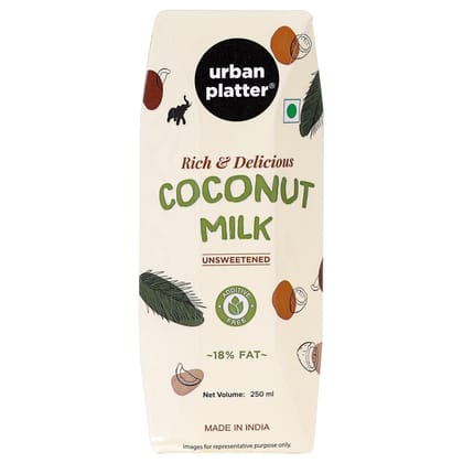 Urban Platter Unsweetened Coconut Milk, 250Ml [18% Fat, Additive, Free, Made In India, 100% Pure, Clean Label]