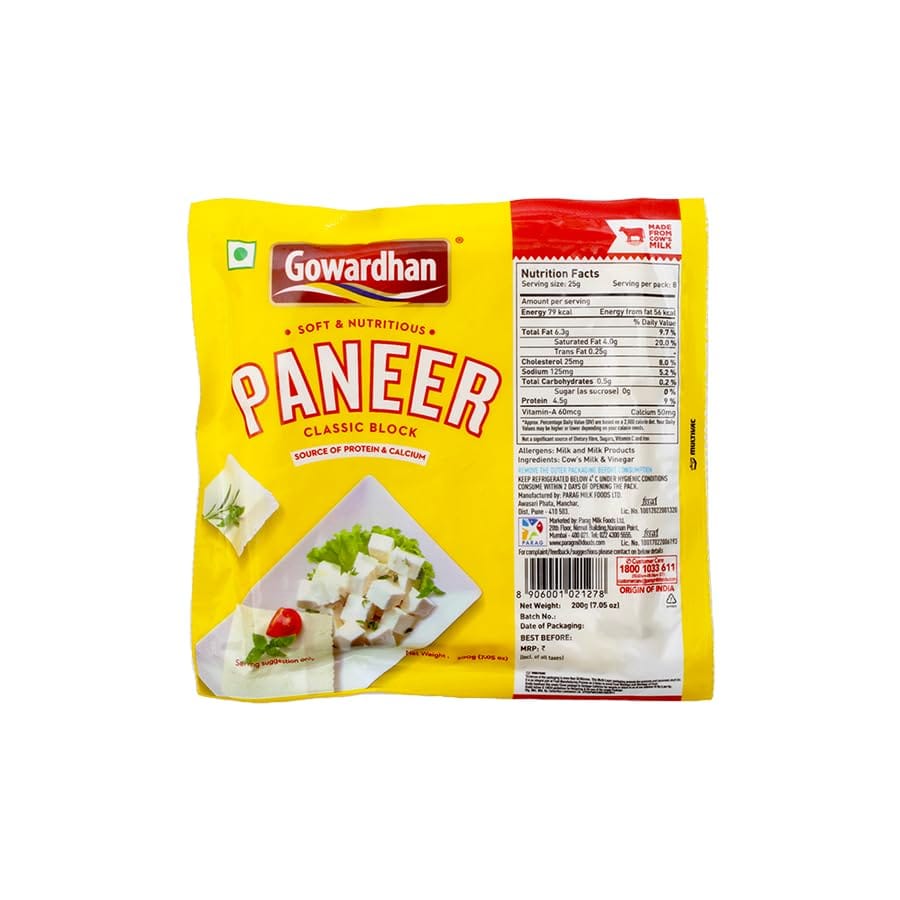 Gowardhan Paneer, Classic Block, 200G