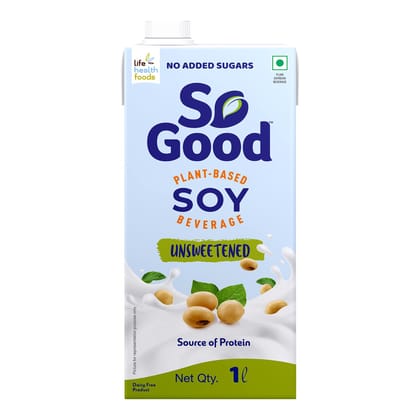 So Good Plant Based Soy Beverage Unsweetened, 1 L, Lactose Free, No Added Sugar, Gluten Free, No Preservatives, Zero Cholesterol, Dairy Free |Non Gmo Soybean