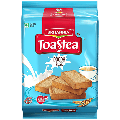 Britannia Toastea Milk/Doodh Rusk, Crunchy, Zero Trans Fat, Ready To Eat, 182 G