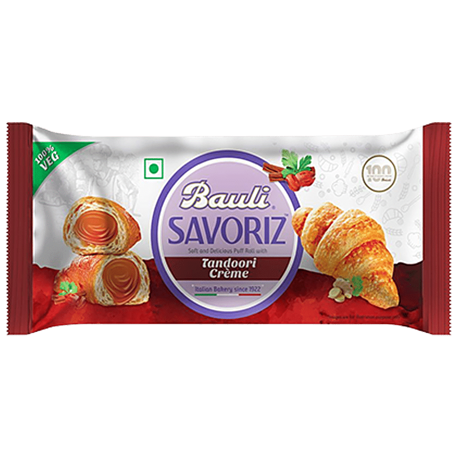 Bauli Savoriz Puffed Roll, With Cheese Tandoori, 100% Vegetarian, Soft & Creamy, 45 G Pouch