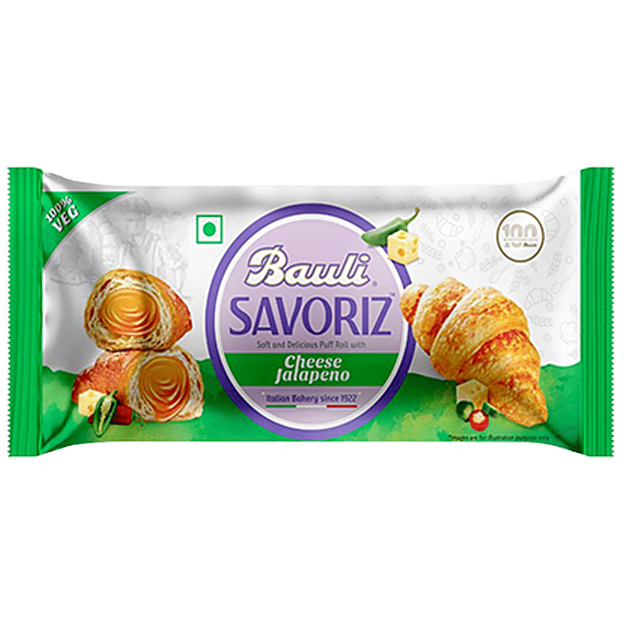 Bauli Savoriz Puffed Roll, With Cheese Jalapeno, 100% Vegetarian, Soft & Creamy, 45 G Pouch