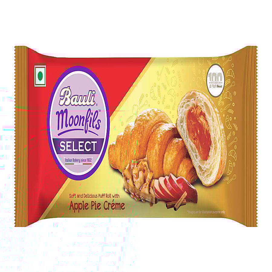 Bauli Moonfils, Puff Roll With Apple Pie Creme Filling, Soft & Delicious, 45 G