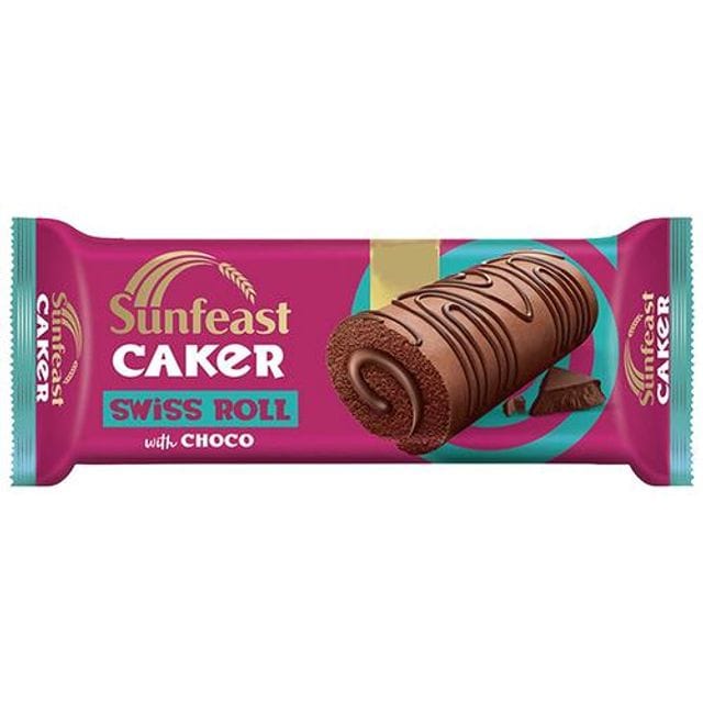 Sunfeast Caker, Swiss Roll With Choco, Soft Choco Sponge Rolled With Choco, Creme & Drizzled With Choco On Top, 23 G