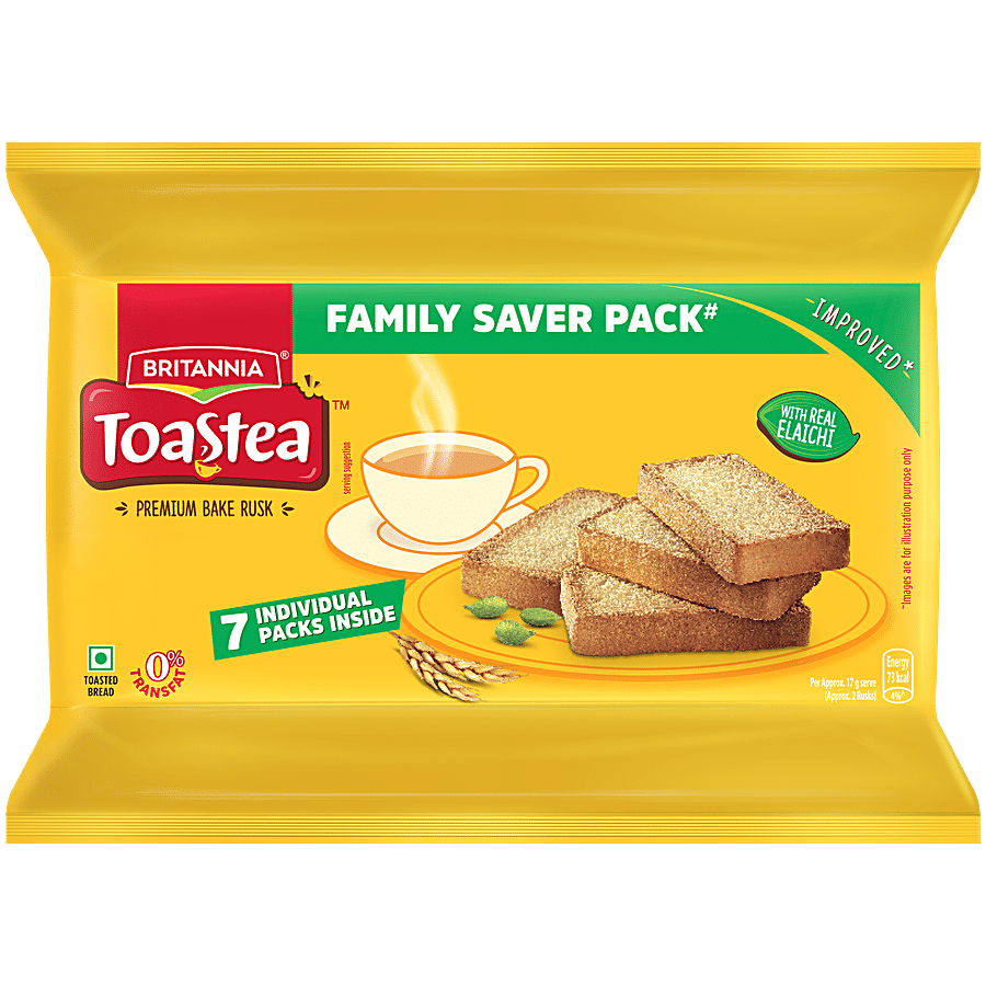 Britannia Toastea Premium Bake Rusk, With Real Elaichi, Crunchy, Zero Trans Fat, 700 G