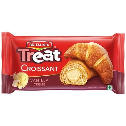 Britannia Treat Croissant, Vanilla Creme Filling, 100% Veg, Soft, 6X45 G Multipack