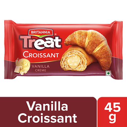 Britannia Treat Croissant, Vanilla Creme Filling, 100% Veg, Soft, 45 G