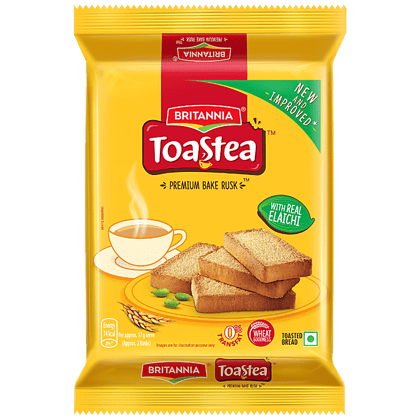 Britannia Toastea Premium Bake Rusk, With Real Elaichi, Crunchy, Zero Trans Fat, 150 G