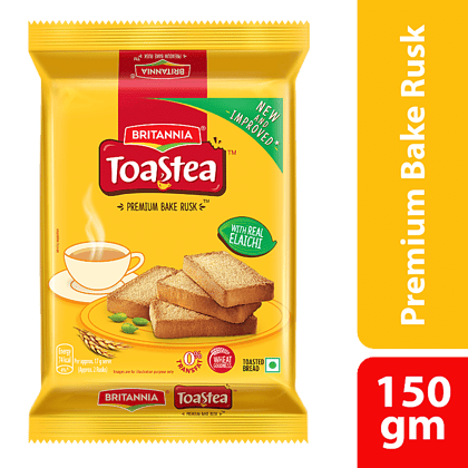 Britannia Toastea Premium Bake Rusk, With Real Elaichi, Crunchy, Zero Trans Fat, 150 G