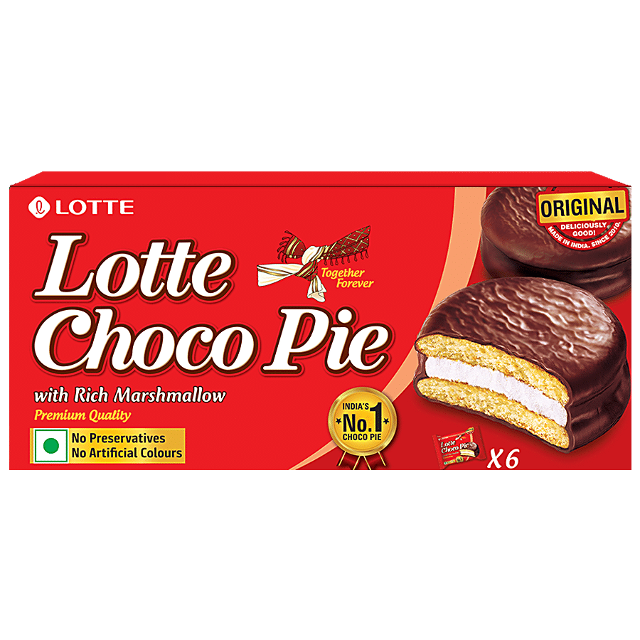 Lotte Choco Pie, Original, With Rich Marshmallow, No Preservatives, 28 G (Pack Of 6)