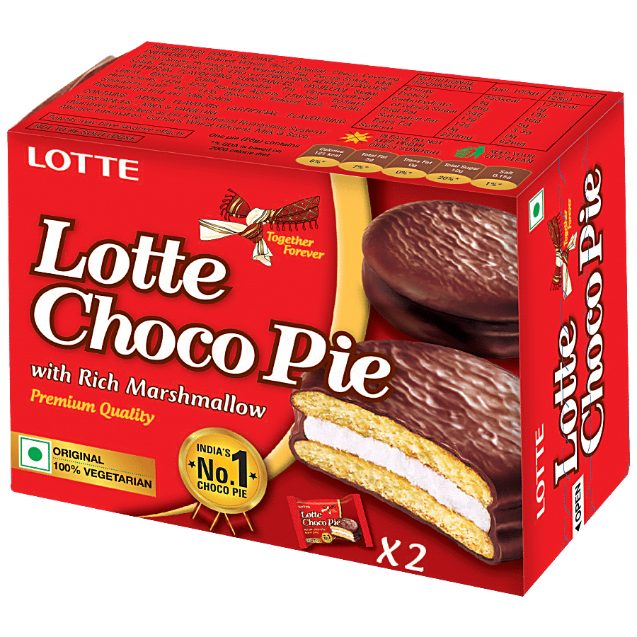 Lotte Choco Pie, Original, With Rich Marshmallow, No Preservatives, 28 G (Pack Of 2)