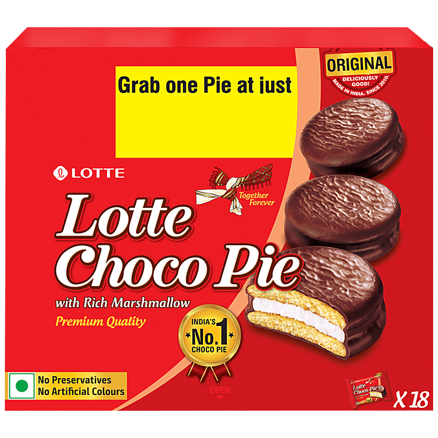 Lotte Choco Pie, Original, With Rich Marshmallow, No Preservatives, 25 G (Pack Of 18)