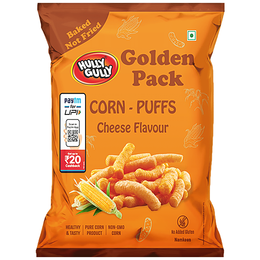 Hully Gully Corn-Puffs - Cheese Flavour, Baked, Golden Pack, 120 g
